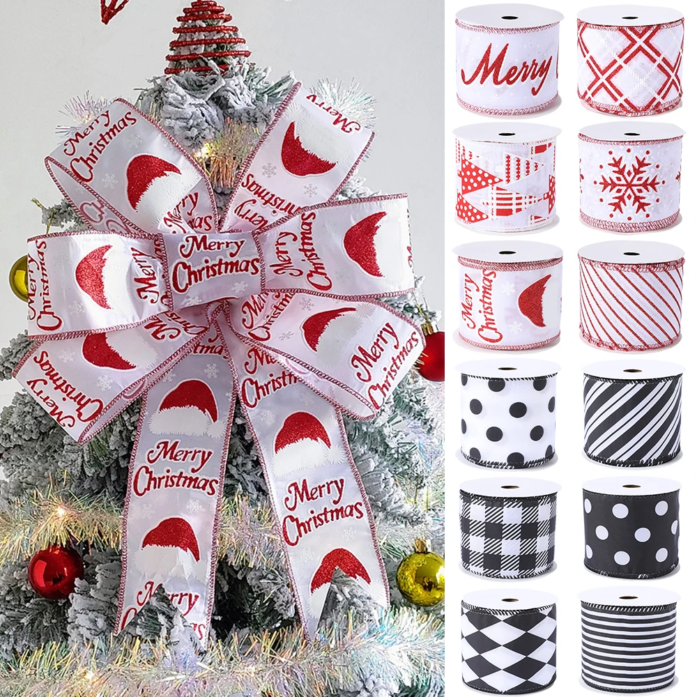 

6pcs Christmas Red Black Ribbon Burlap Printed Ribbons Christmas Tree RibbonGarland Handmade Bows DIY Gift Wrapping Decor 2024