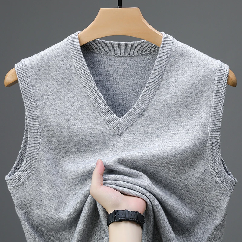 2024 New Spring Autumn 6 Wool Sleeveless Cashmere Vest Men Work Sweater Solid Color Knitted Male Waistcoat High Quality Pullover 6