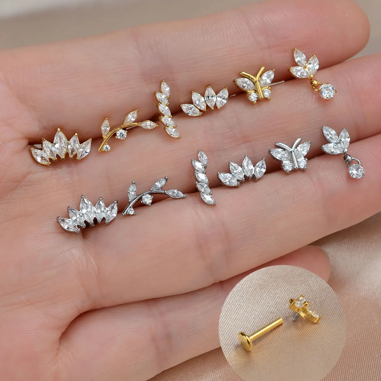 Titanium Stainless Steel Earrings Tiny Butterfly Leaf Flat Rook Lobe Cartilage Snug Helix Couch Tragus Labre Piercing 16G 1PC