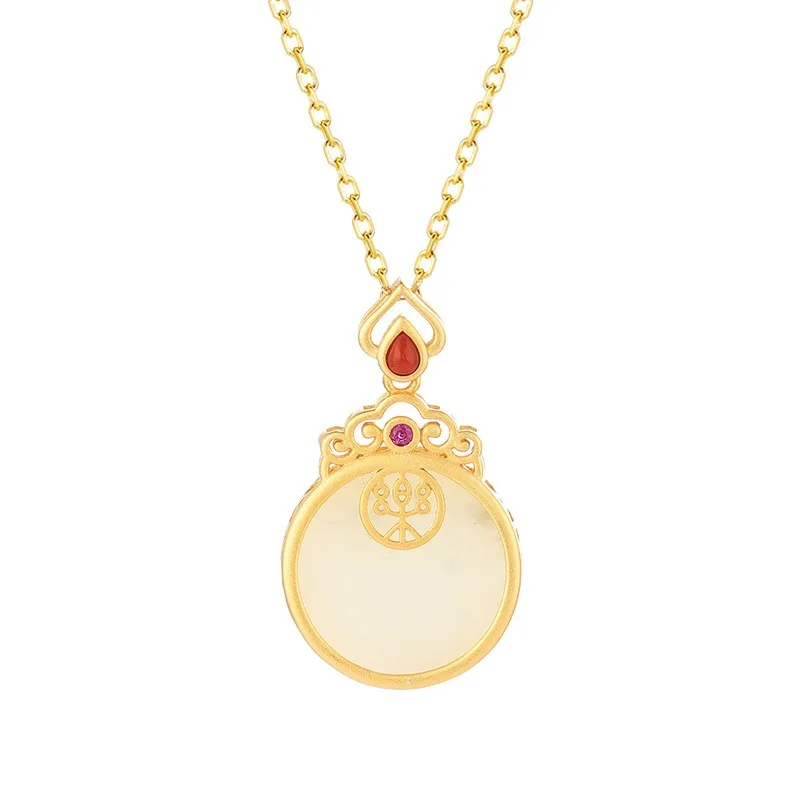 

XL496 ZFSILVER S925 Sterling Silver Fashion Gold Luxury Trendy Red Money Cloud Round Necklaces For Women Wedding Chrams Jewelry