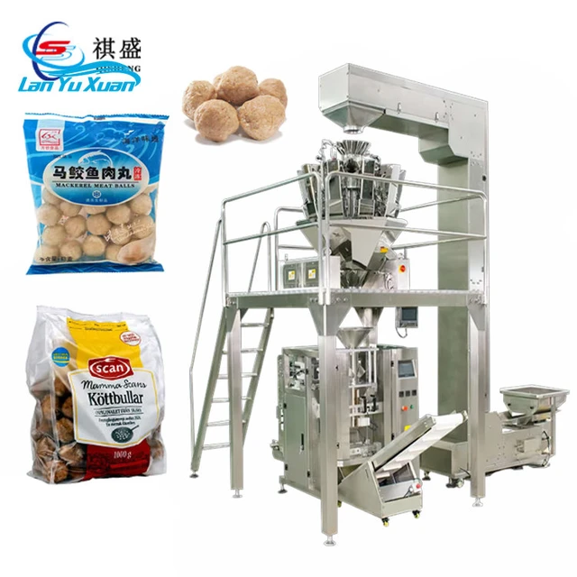 Automated Weighing Meatball Fishball Filling Packaging Machine Metal  Detector Packing Machine for Beef Meat Fish Ball