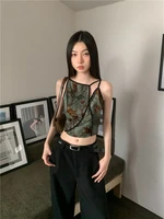 CHEERART – haut court à fleurs vintage pour femmes, sans manches, vert, vêtements de créateur, vêtements de luxe 2