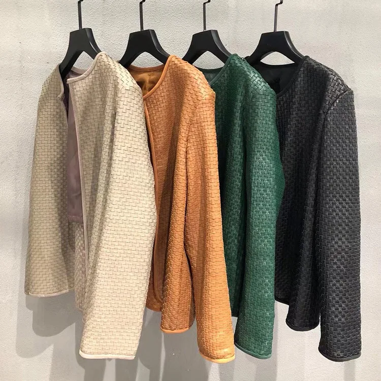 

Hot sale Trendy New Genuine Leather Sheepskin Handwoven jackets Fashion Casual Women's real Leather Jacket