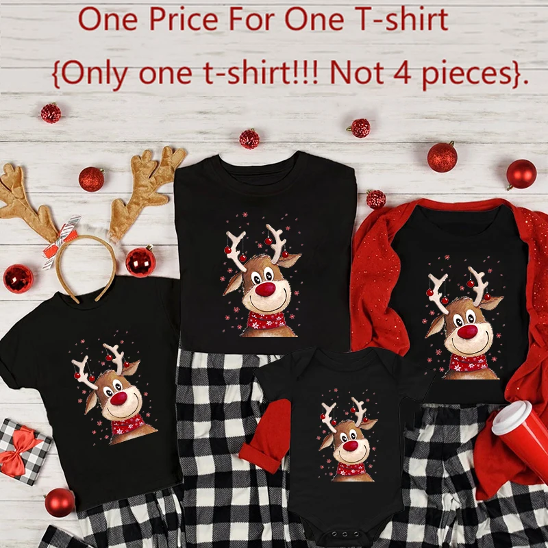 thumbnail image 1 of Reno navideño, familia, ropa a juego, camiseta para madre, padre, niño, mameluco para bebé, Papá Noel, feliz Navidad, aspecto familiar, regalo de Navidad, 1 of 5
