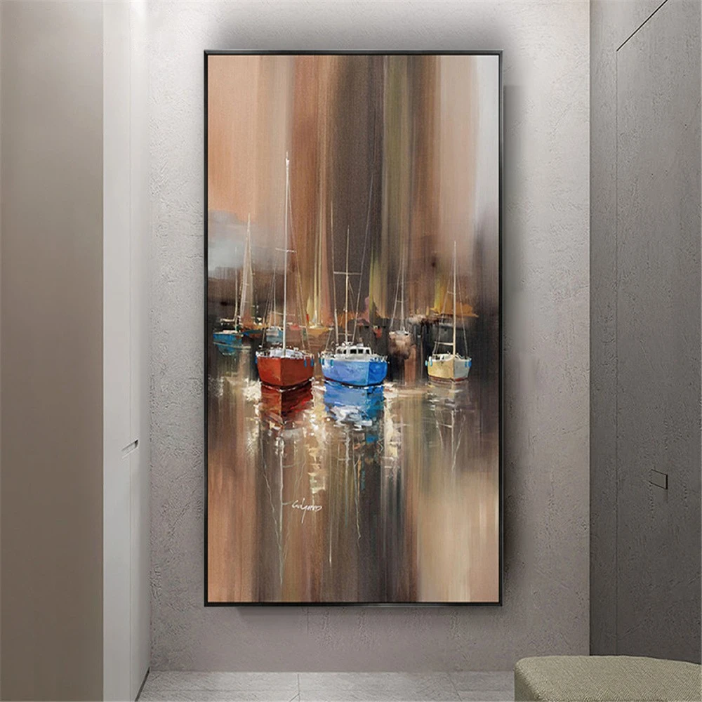 

100% Handpainted Dark Brown Canvas Thick Paint Large Size Landscape Oil Painting For Office Living Room Decor Wall Art As Gift
