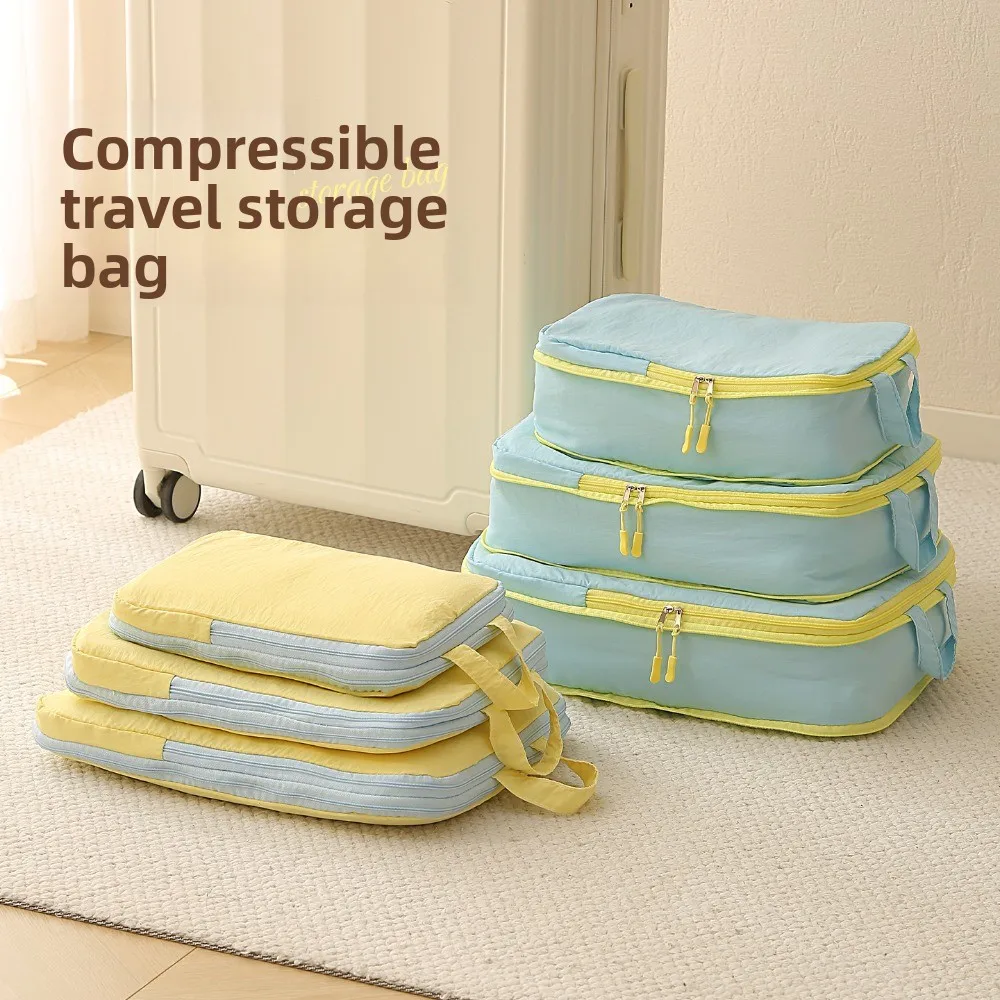 Enhanced Travel Packing Cubes Set with Shoe Bag - Yellow Taslan, Space-Saving Compression Luggage Organizers