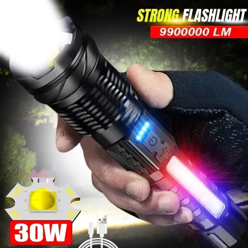 Torcia LED Ricaricabile 9900000LM – 4 Modalità, Potente Tattica Con Power Bank E USB