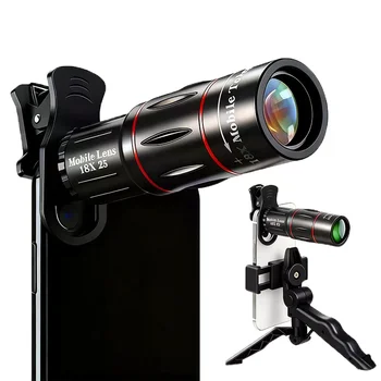 Monocolo Universale 18x25 con Zoom HD, Lente Ottica per Osservazione e Rilevamento, Teleobiettivo 18X con Treppiede per Smartphone, 1 Set