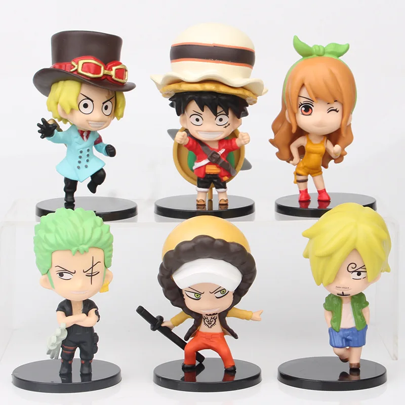 

One Piece 6Pcs Cartoon Action Figures Luffy Law Sabo Sanji Zoro Nami Collectible Anime Model Toys Kids Fans Birthday Gifts