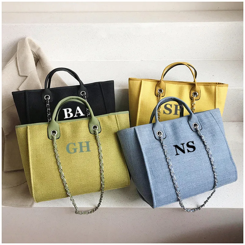 Personalised Shoulder Tote Bag, Women's Handbag, Beach Bag, custom Hand Bag, Canvas Bag, Gifts For her, Honeymoon Chain tote bag