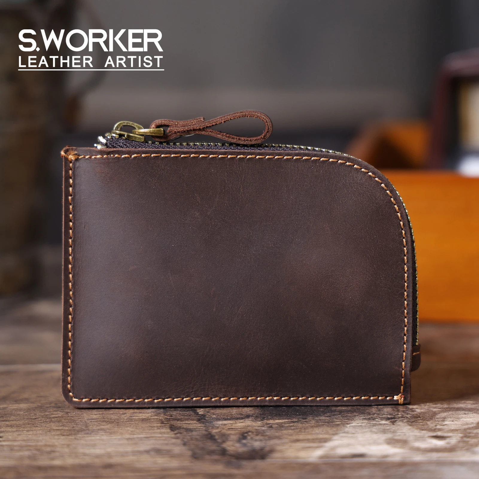 Echtes Leder Kartenhalter Einfache Mini-Geldbörse Mit YKK-Reißverschluss Crzay House Leder Perfekt zum Tragen von Münzen, Karten, Schlüsseln