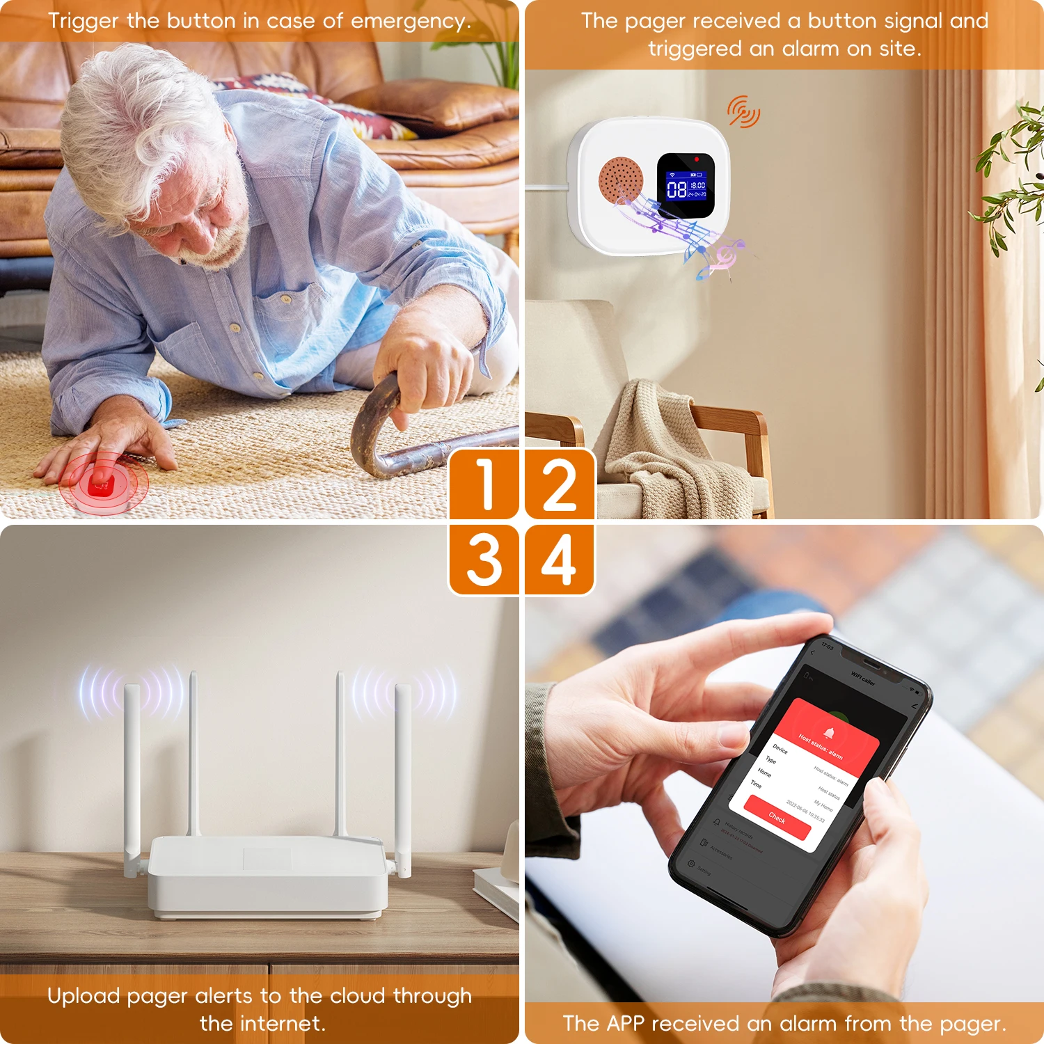 Tuya SOS WiFi sans fil soignant téléavertisseur système de bouton d'appel bouton d'alerte d'urgence pour personnes âgées Patient handicapé personnes âgées intérieur 3