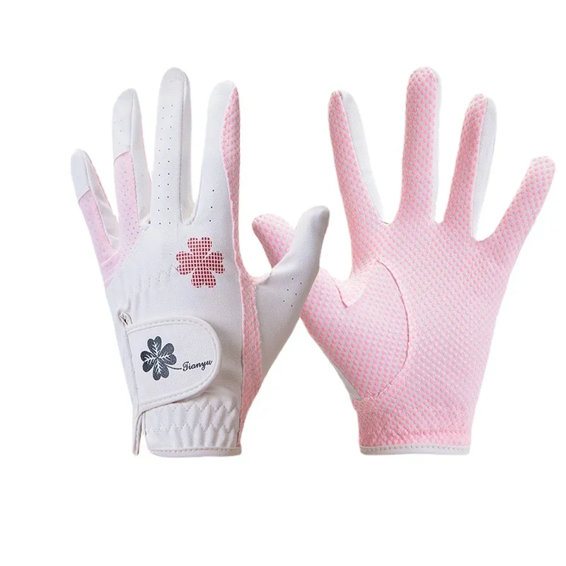 Women Golf Gloves,Stretch Ice Silk Fabric Splicing Comfortable And Breathable,Palm Silicone Particles Non-slip Golf Gloves