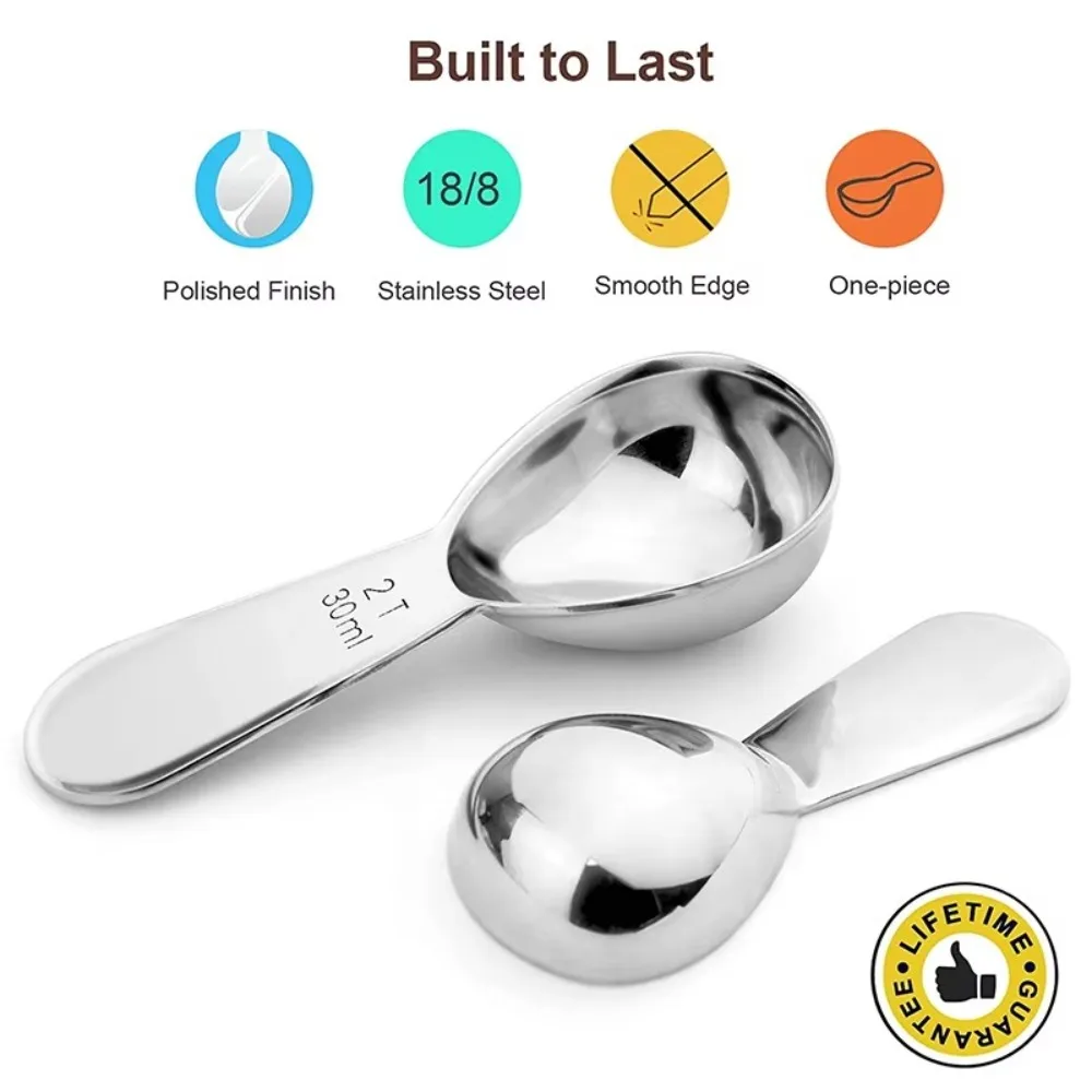 Premium Ergonomic Stainless Steel Coffee Scoops - 1 & 2 Tablespoon Options