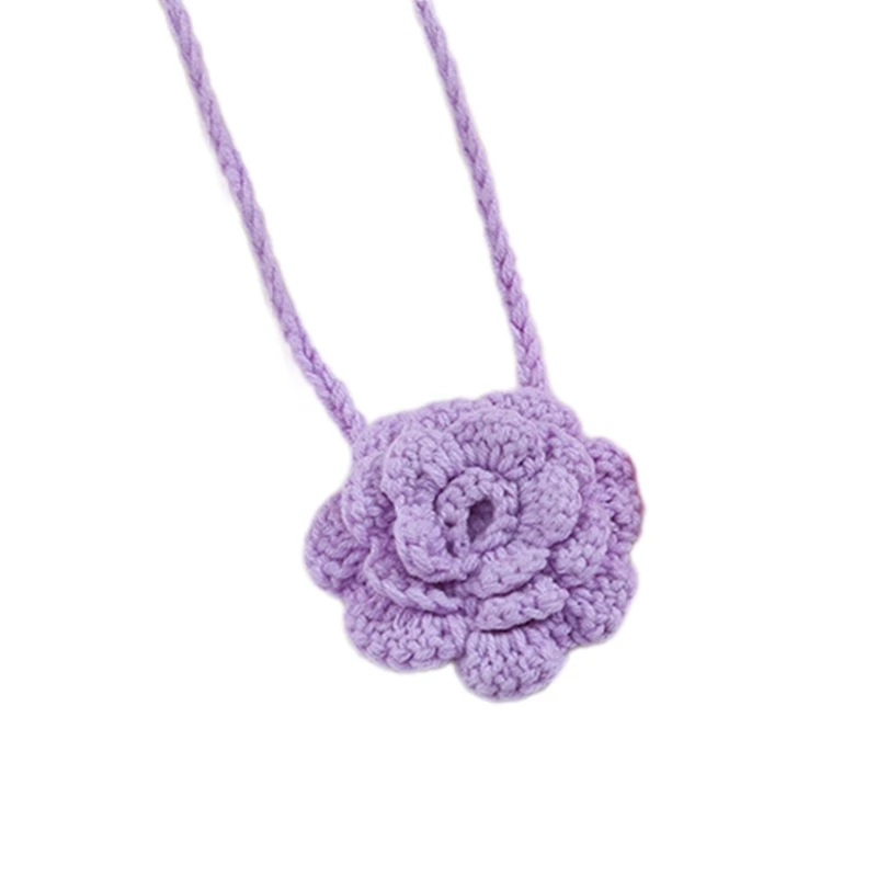 634C Trendy Adjustable Rope Choker Necklace Knitted Rose Flower Charm Clavicle Chain Fashionable Y2K Neckwear Neck Jewellery