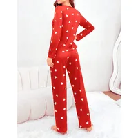 Ensemble de pyjamas College d'amour pour femmes, col rond, manches longues, pantalons longs, vêtements de nuit confortables pour filles, vêtements d'intérieur décontractés, automne et hiver 6