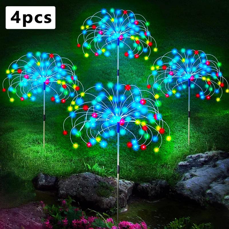 Solar Firework Lights Decorative Solar Lamps Waterproof 8 Modes DIY Shape Landscape Outdoor Decor for Pathway Backyard Lawn
