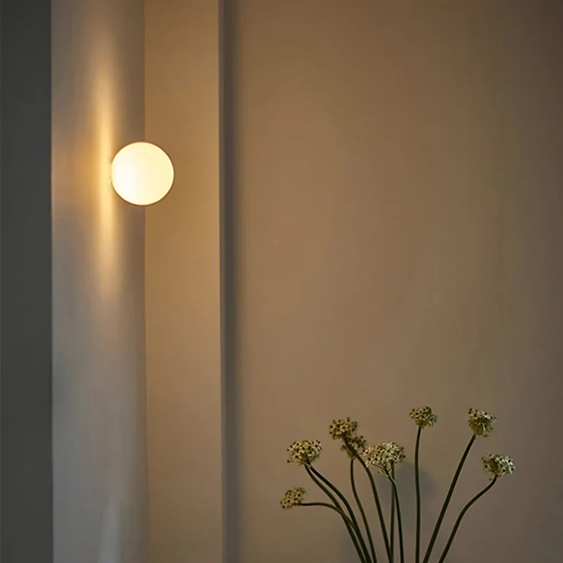 Nordic Glass Ball LED Wall Lamp Concealed Base Milky White Dome Sofa Background Decor Balcony Aisle Porch Bedroom Bedside Light 6