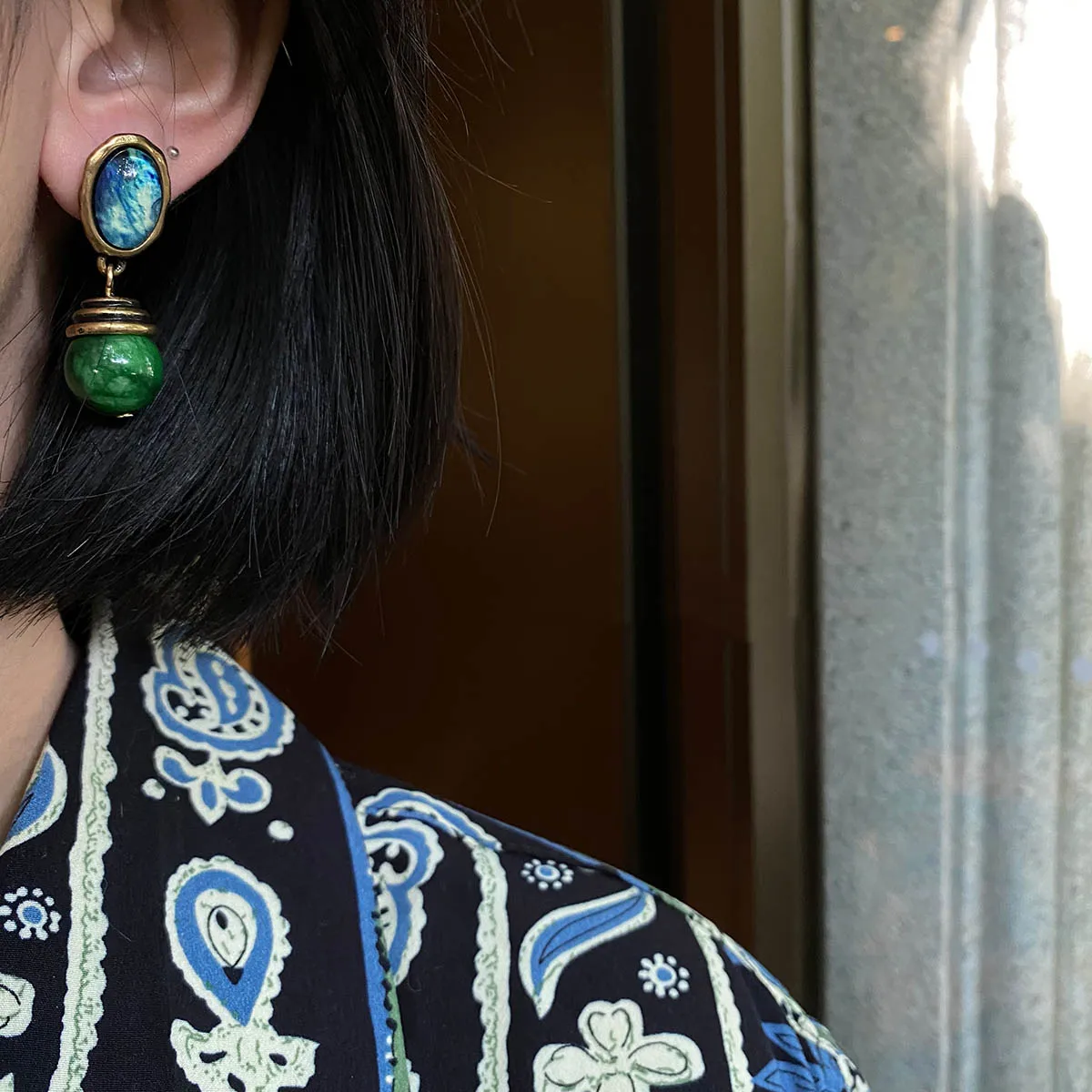 Antique vintage style designer natural stone pendant earrings for women elegant court dinner dress fine jewelry