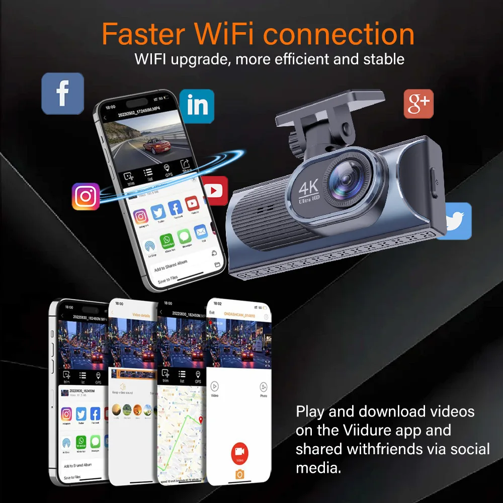 4K+2.5K WIFI GPS Dual Lens Dash Cam Front and rear view camera Car Video Recorder Night Vision 24H Parking Moniting Car DVR