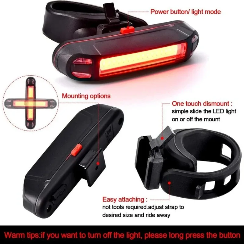 Bicycle Rear Light Waterproof USB Rechargeable LED Safety Warning Lamp Bike Flashing Accessories Night Riding