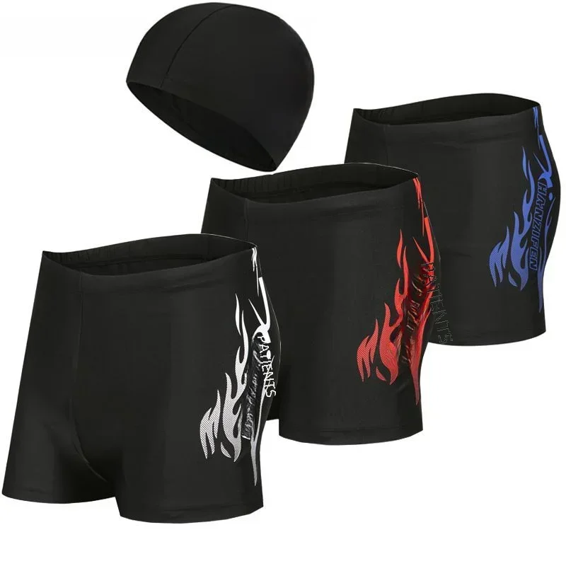 thumbnail image 2 of Bañador de hombre de poliéster con velo negro que no se decolora Bañador de hombre Boxer Gorro de baño cruzado para adultos Secado rápido, 2 of 5
