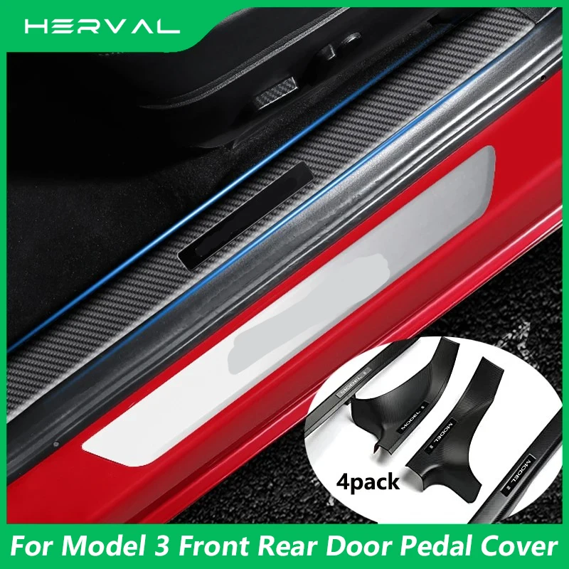 

For Tesla Model 3 Door Sill Protector Scuff Plates Matte Carbon Fiber ABS Front and Rear Door Car Pedal Kick Protection Strip