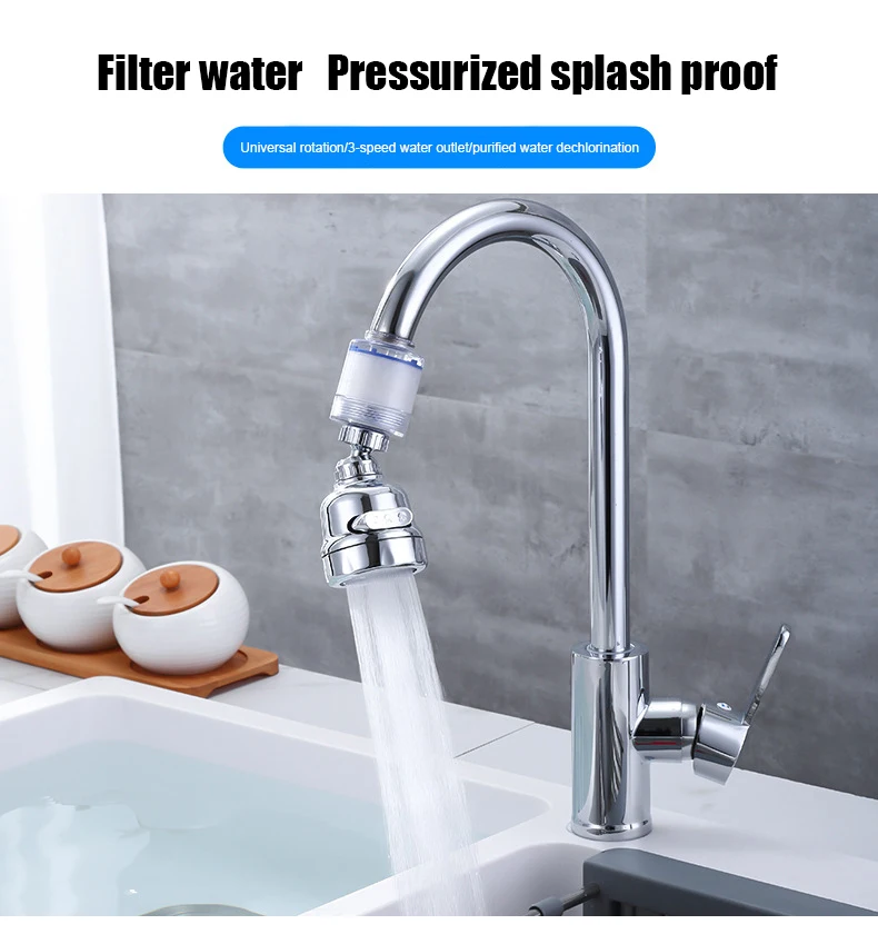 360-degree rotatable waterproof faucet anti-splash nozzle three-speed adjustable kitchen tap water filter water purifier shower black kitchen faucet