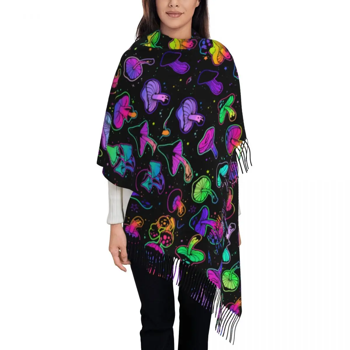 

Winter Tassel Scarf Psychedelic Mushrooms Cashmere Scarves Neck Head Warm Pashmina Lady Shawl Wrap Bandana