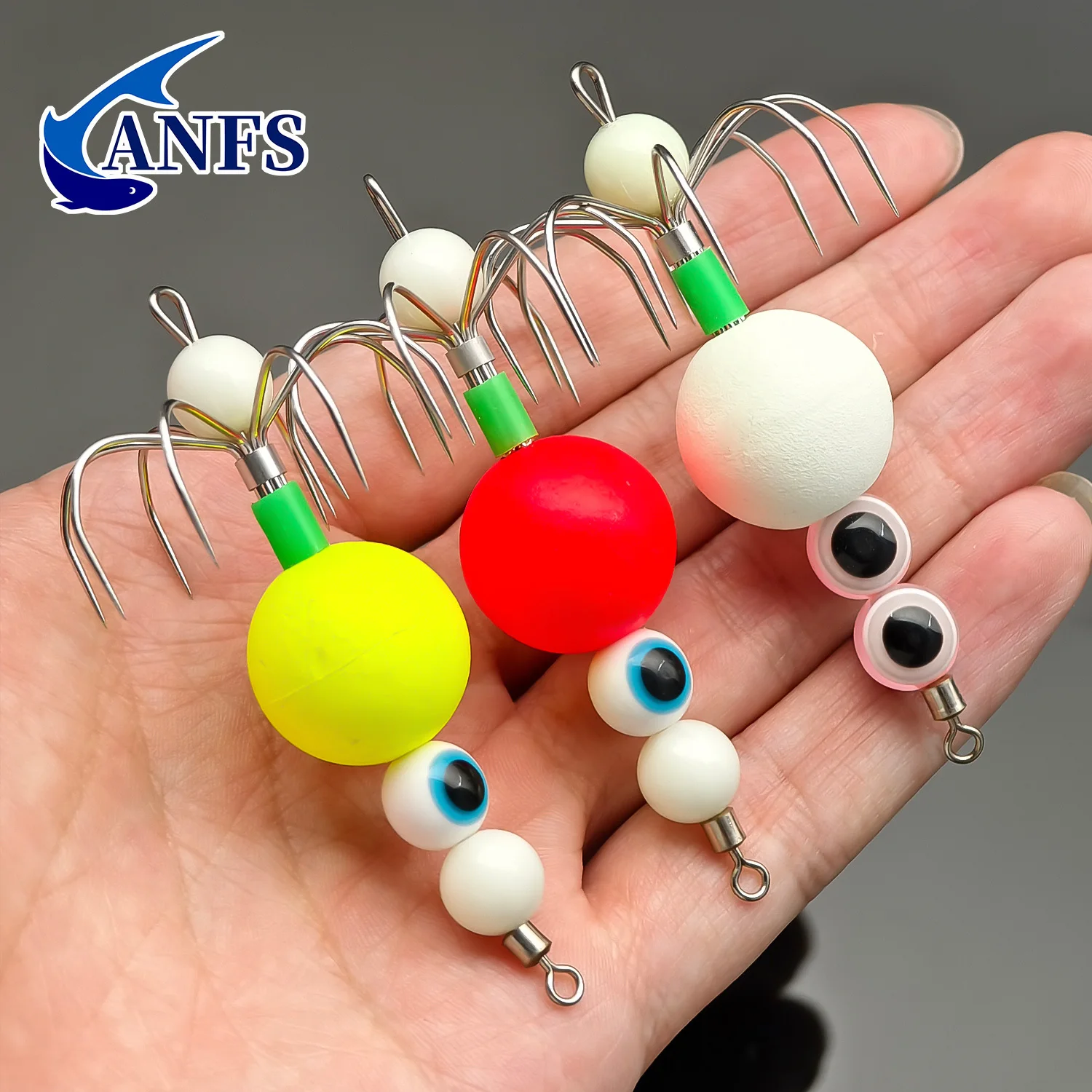 ANFS 3 قطع خطافات تهزهز الحبار مع صندوق - طُعم الأخطبوط من الفولاذ المقاوم للصدأ مع خرز مضيء - مجموعة طُعم للصيد الليلي