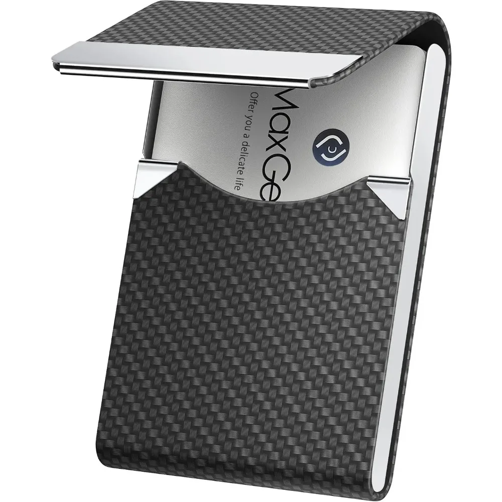 Elegant PU Leather & Stainless Steel Business Card Case with RFID Protection & Magnetic Closure