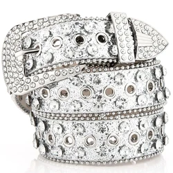 Western - Style Rhinestone Embellished Belt - 115cm with buckle (Silver)