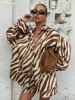 Clacive Fashion Loose Stripe Print 2 Piece Sets Women Outfit 2024 Elegant Long Sleeve Shirt With High Waist Shorts Set Female 2