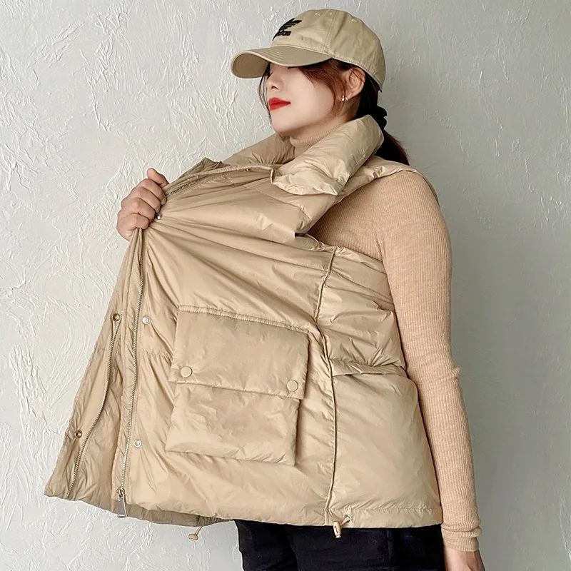 2023 autumn and winter large size white duck down jacket stand collar vest fashion loose women casual sleeveless outdoor coat