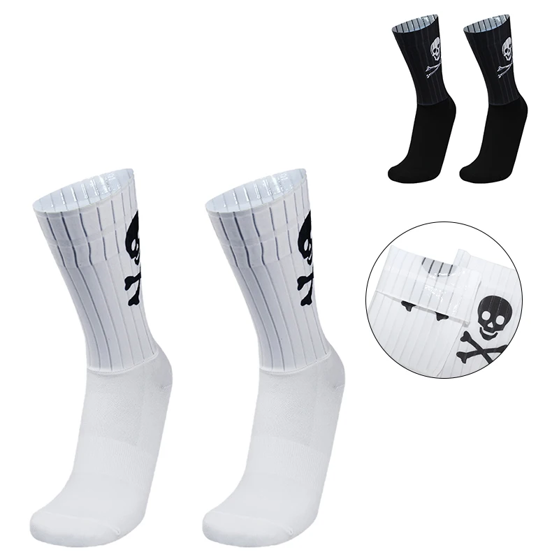 

Sports Non-slip Silicone Seamless Aero Cycling Socks Breathable Skull Pattern Road Bike Racing Socks