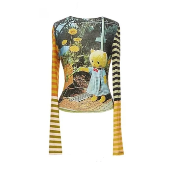 Deeptown Y2k Harajuku Cartoon T Shirts Women Kawaii Juminocore Graphic Tees Japanese Style 2000s Long Sleeve Tshirts Slim Up 1