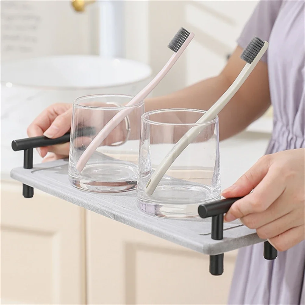 Sink Caddy Instant Dry Kitchen Bathroom Organizer, Diatomaceous Earth Water Absorbing Quick Stone Drying Soap Bottles Mat Tray 4