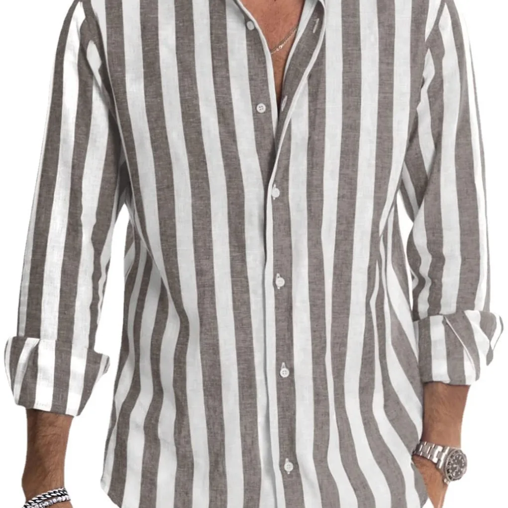 Men Striped Long Sleeve Button Shirts