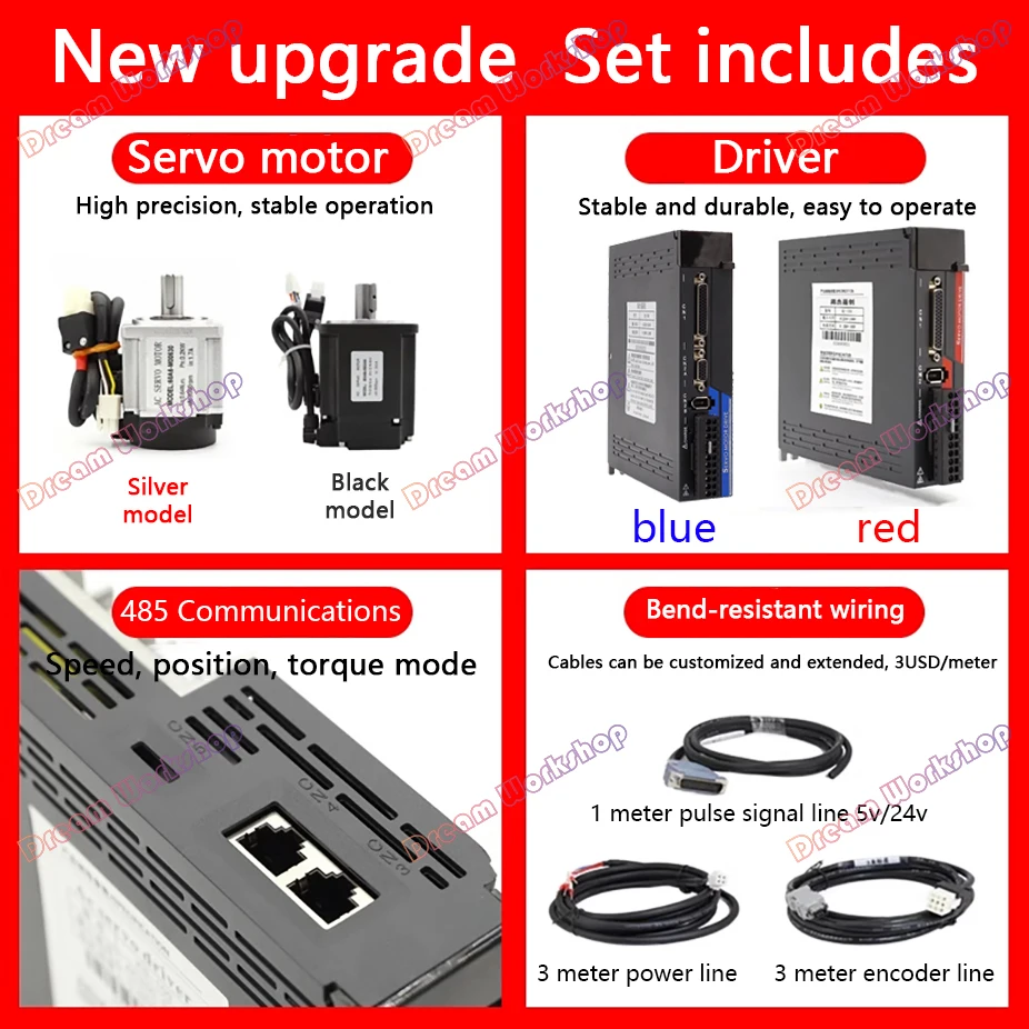 2500 라인 인코더 서보 모터 드라이브 키트, 서보 모터 KS-300 드라이브, 1KW, 1.5KW, 2KW, 2.3KW, 2.6KW, 220V AC, 2500rpm, 130ST-M10015, M15015