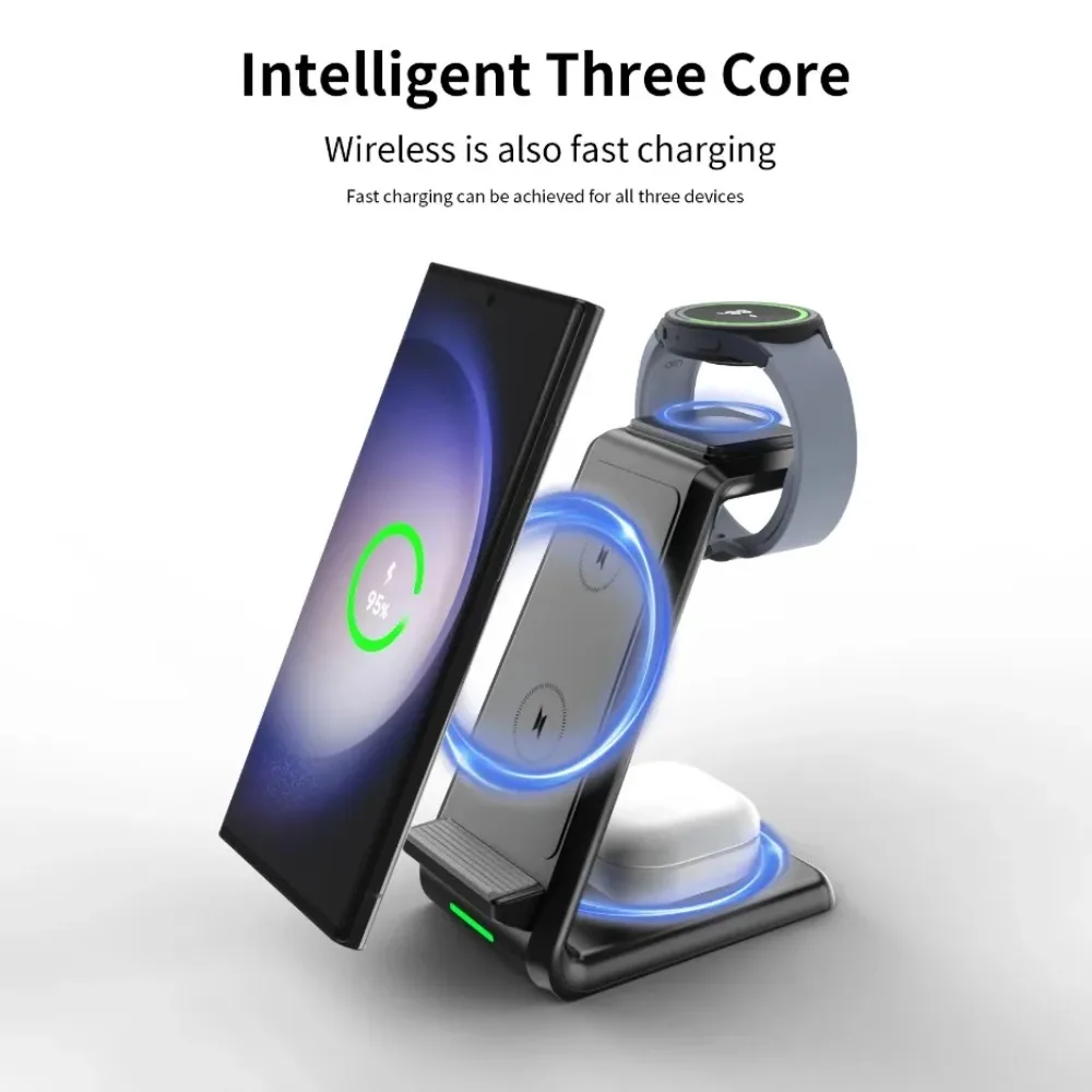 3 in 1 100W Wireless Charger Stand Fast Charging Dock Station Pad For iPhone 16 15 14 13 12 Pro Max iWatch Samsung S24 S23 S22