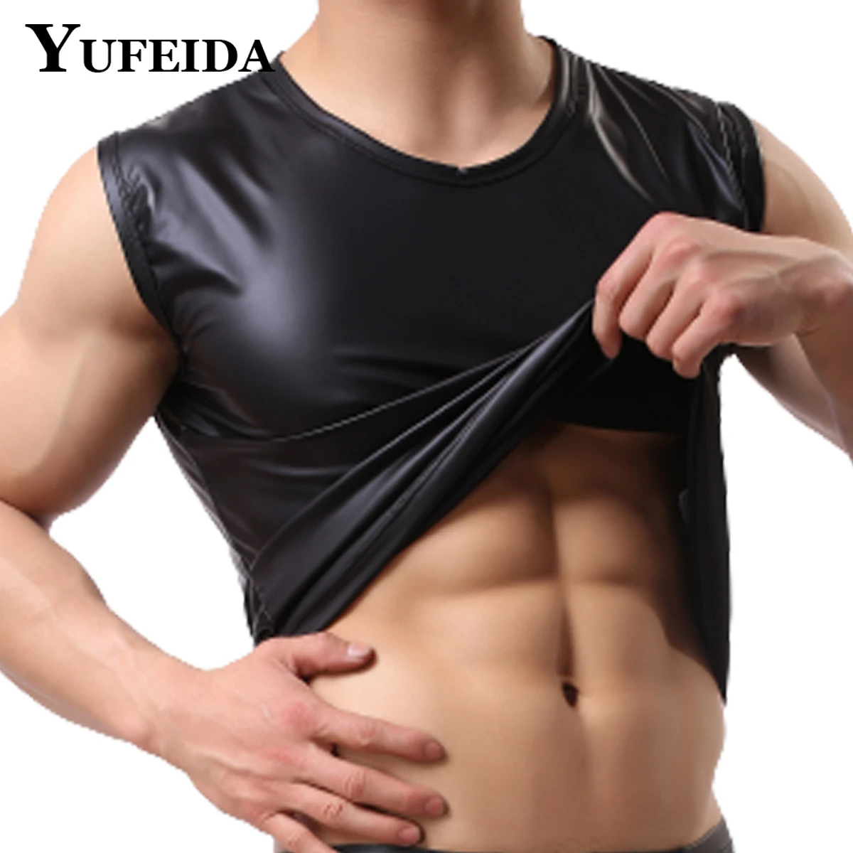 

YUFEIDA Man Faux Leather Tank Top Mens Sport Fitness Bodybuilding Tanks Fashion Men Gym Vest Sleeveless Shirt Singlet Undershirt
