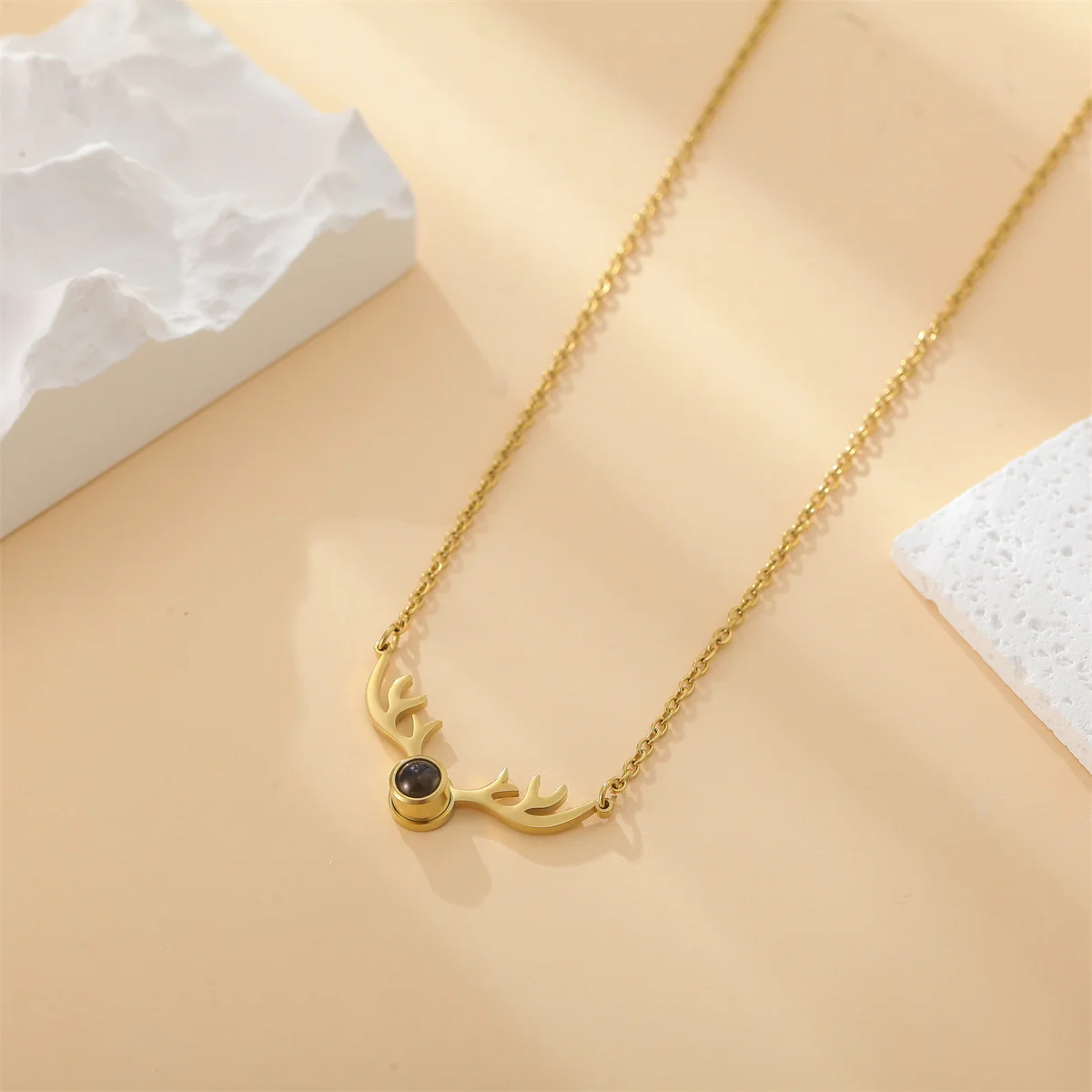 Antler Custom Projection Necklace Romantic Moose Picture Pendant Personalized Picture Necklace Christmas Gift for Her