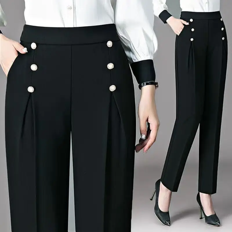 Office Lady Thin Casual Suits Pants Korean Fashion Spring Summer Streetwear Elastic High Waist All-match Solid Women Trousers