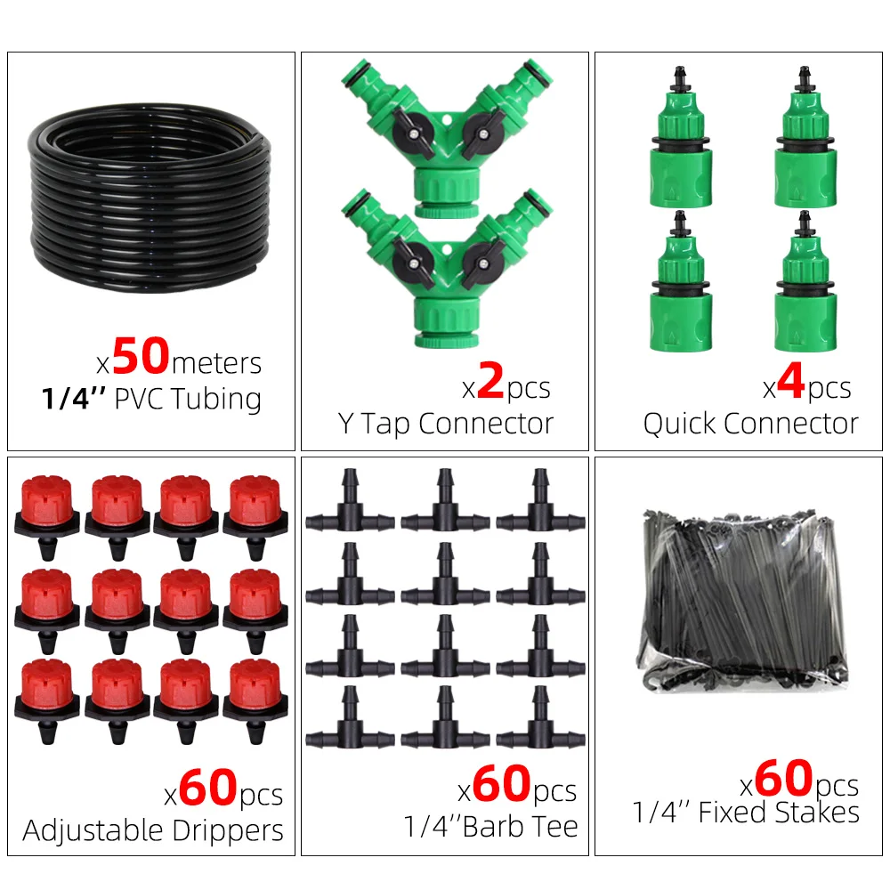 10-50M Automatic Garden Watering Adjustable 4/7mm Drip Irrigation System with Water Timer Controller Micro Drop Kits 