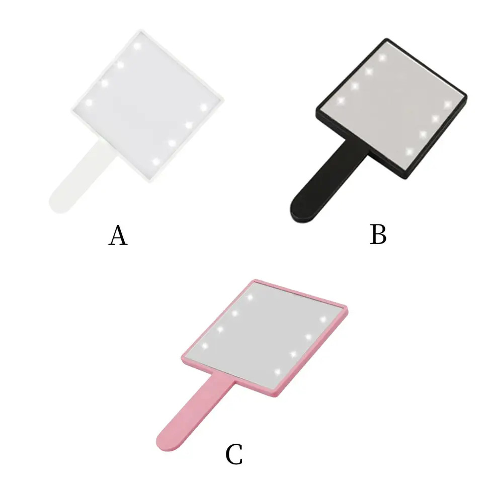 메이크업 조명, 여성용 선물, 화장대 거울, 사각 거울, 핸드헬드 핸드 미러, 8x LED 구슬