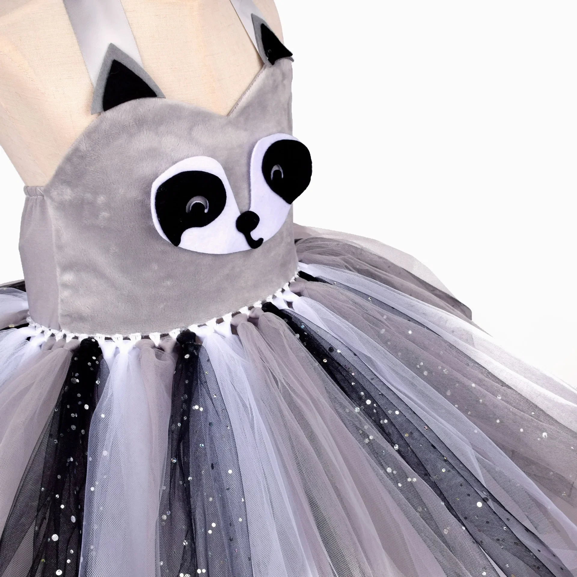 Festival Raccoon Cosplay Costume Girls Annimal Dress Up Tutu Dress Fancy Carnival Birthday Fantasy Children Zoo Vestido