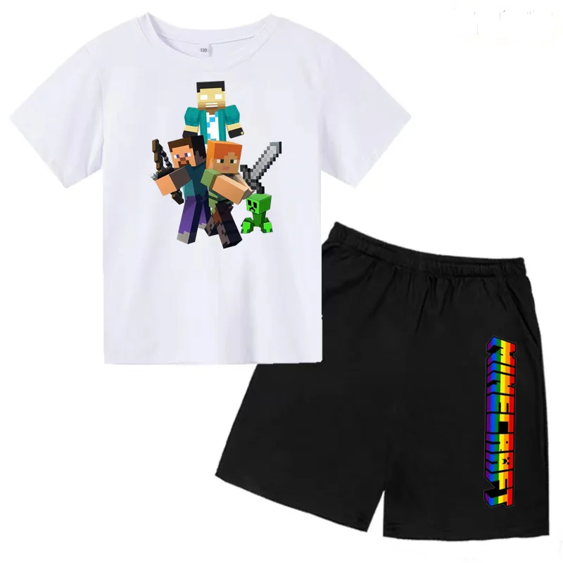 Kids Clothing Set Summer Kids T-shirt Set Multicolor Cartoon Print for Boys and Girls Ages 3-13 Casual 2-piece Set