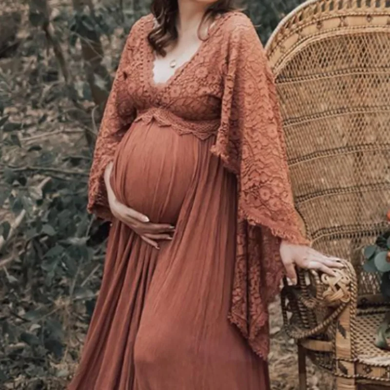 Lace Maxi Dresses Pregnancy Elegant Maternity Photoshoot Sexy V Neck Dresses  | eBay