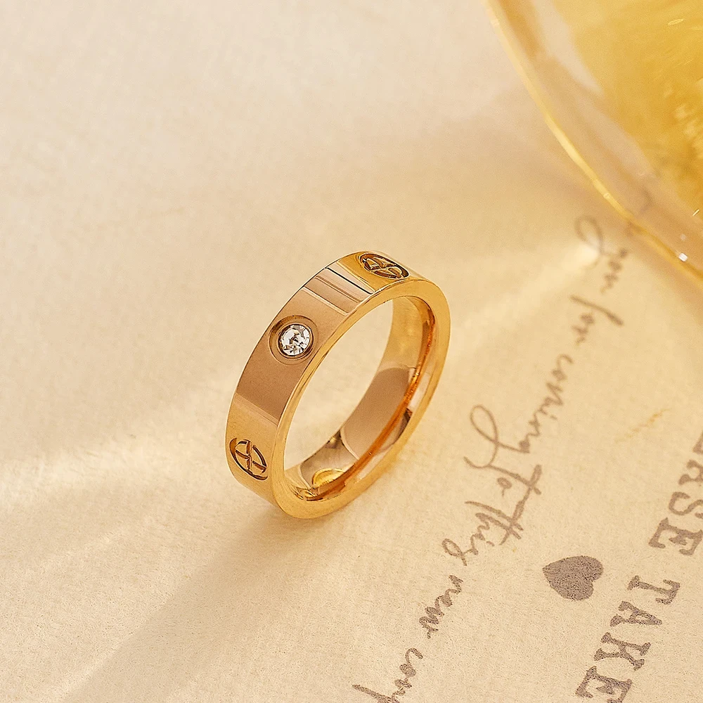 Classic Cross Stainless Steel Love Ring Women Men Rose Gold Color Couple CZ Crystal Rings Luxury Jewelry Wedding Gift cross rings
