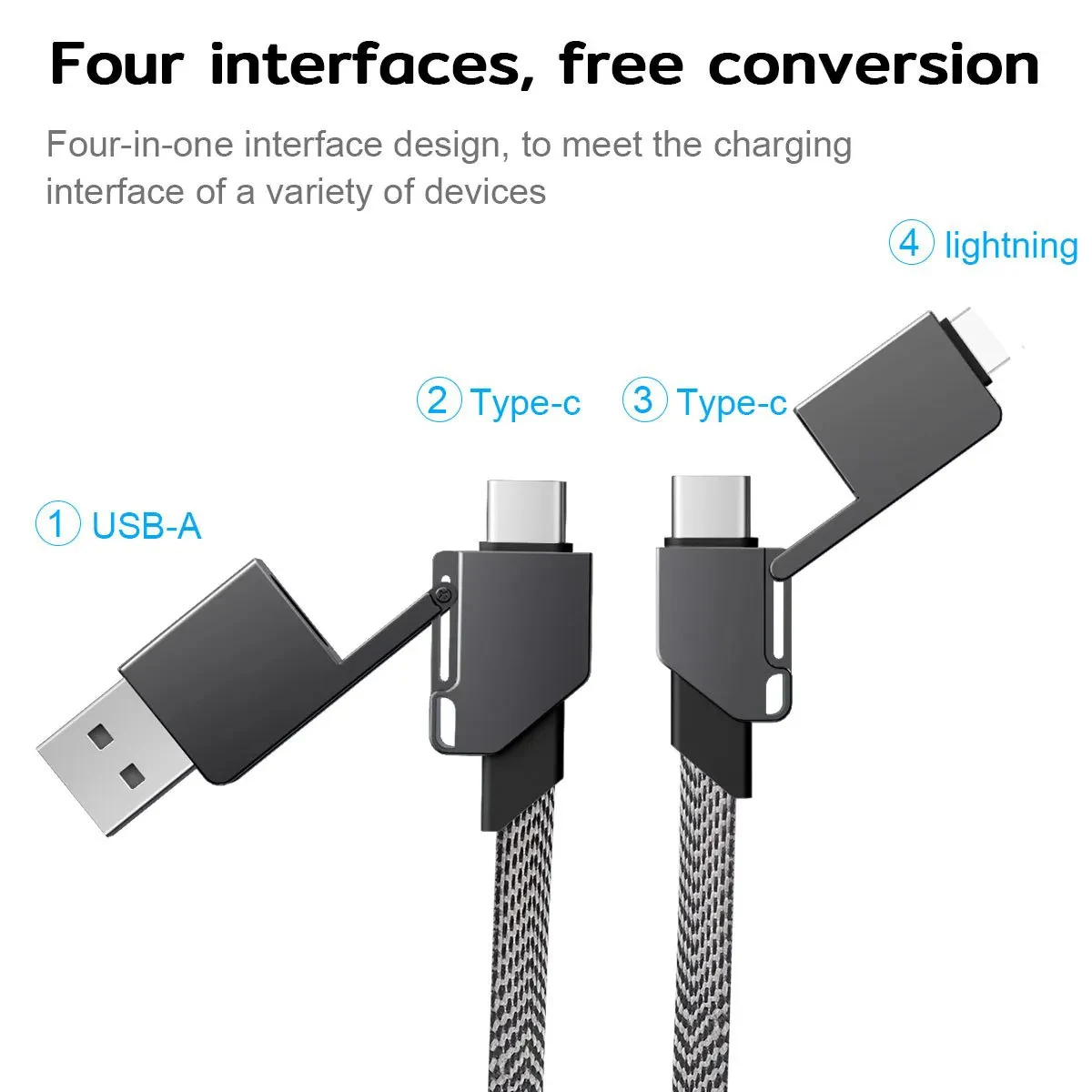 4-Port PD 60W Fast Charging Alloy Magnetic USB-C to USB-A Digital Cable